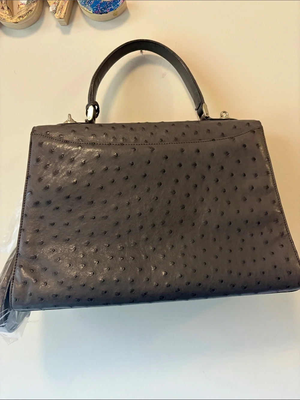 Classic Grey genuine Ostrich-leather Top Handle Women's Bag - Picture 2 of 11